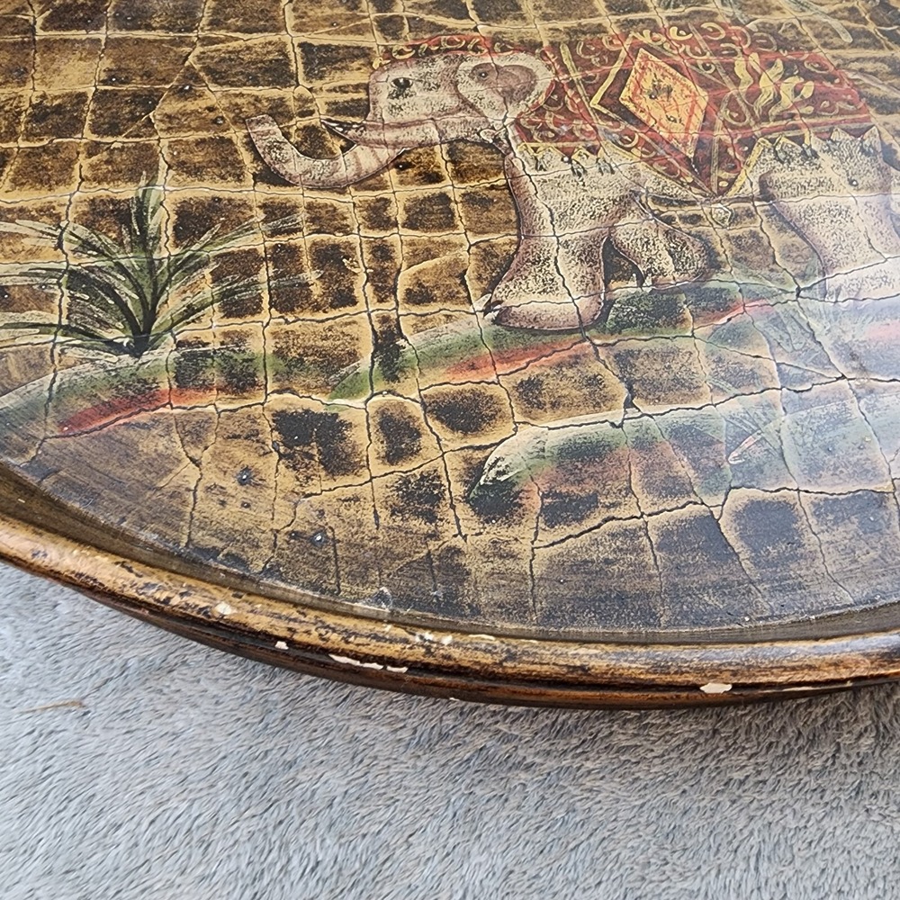 Olde World Style Brown Vintage Serving Tray Handles and Elephant Design - Picture 11 of 12
